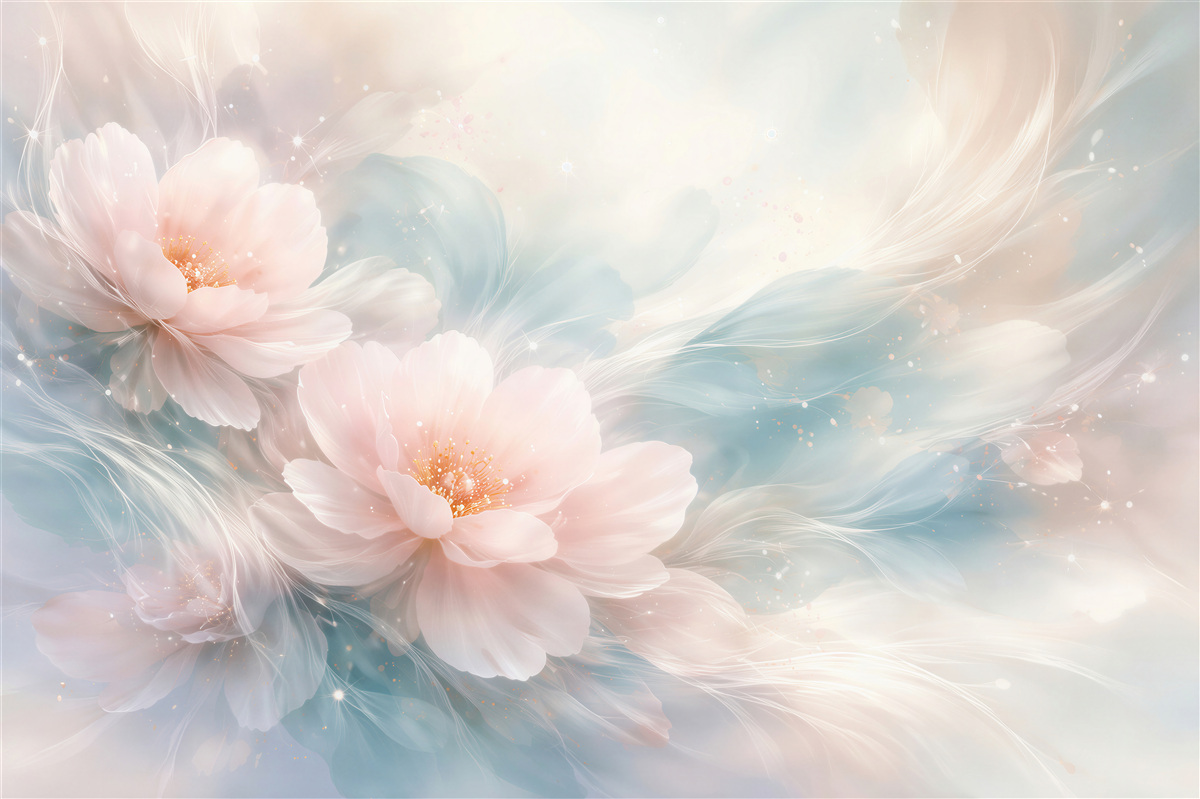 Papier peint fleurs pastel dans une brume lumineuse