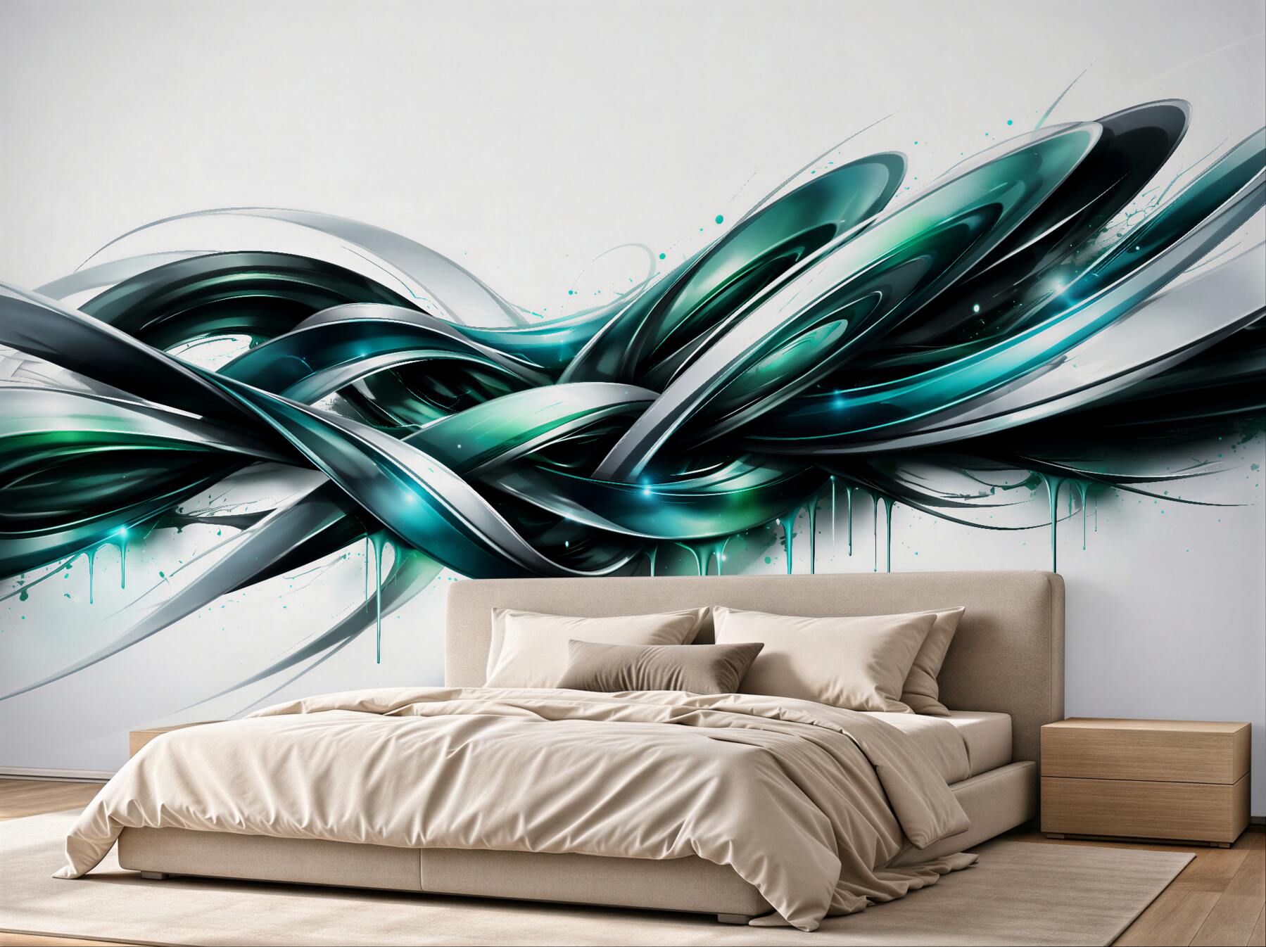 Papier peint vague abstraite turquoise d'énergie