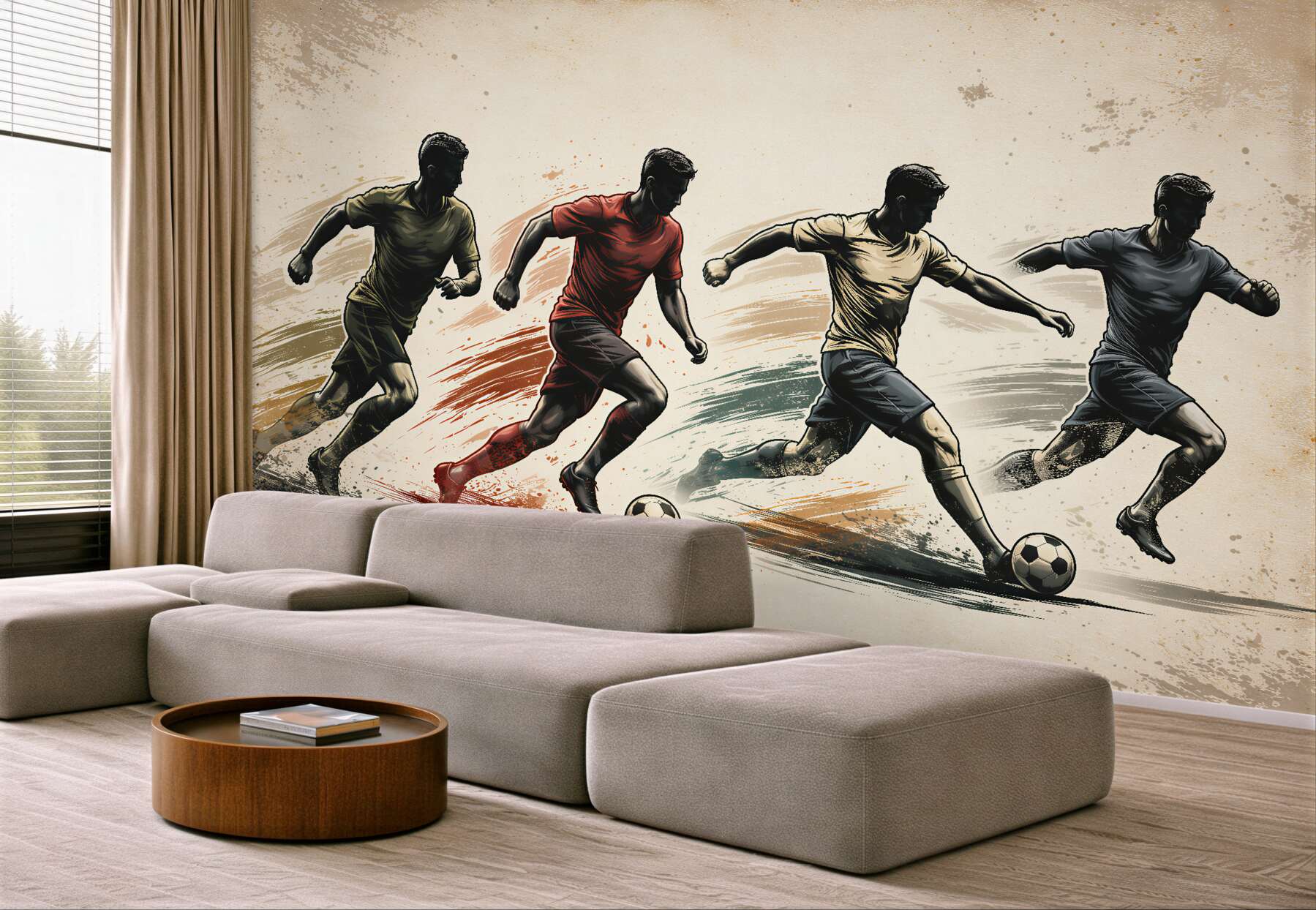 Papier peint footballeurs dynamiques en course