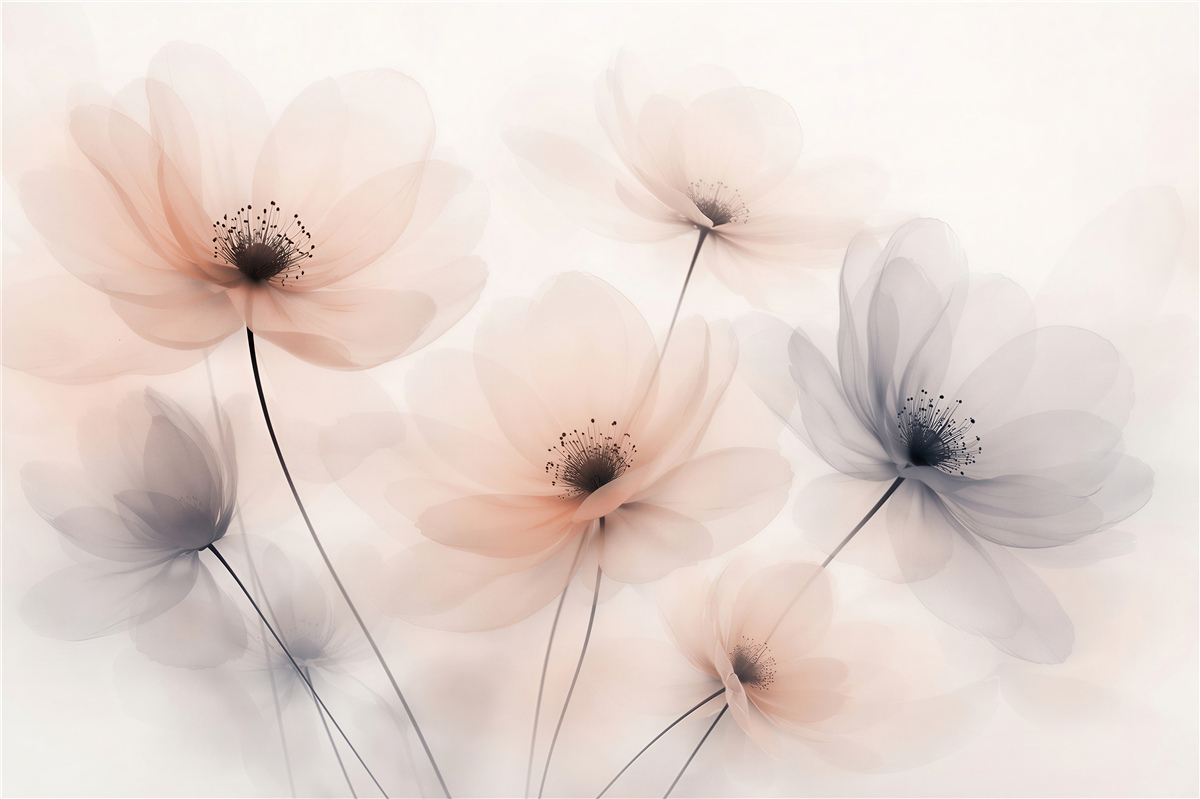Papier peint fleurs éthérées dans une brume pastel