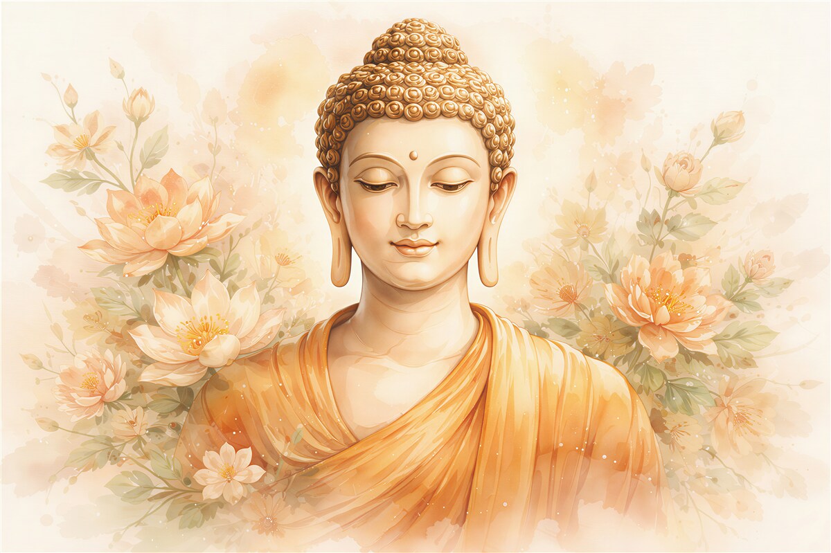 Papier peint bouddha doré dans des fleurs