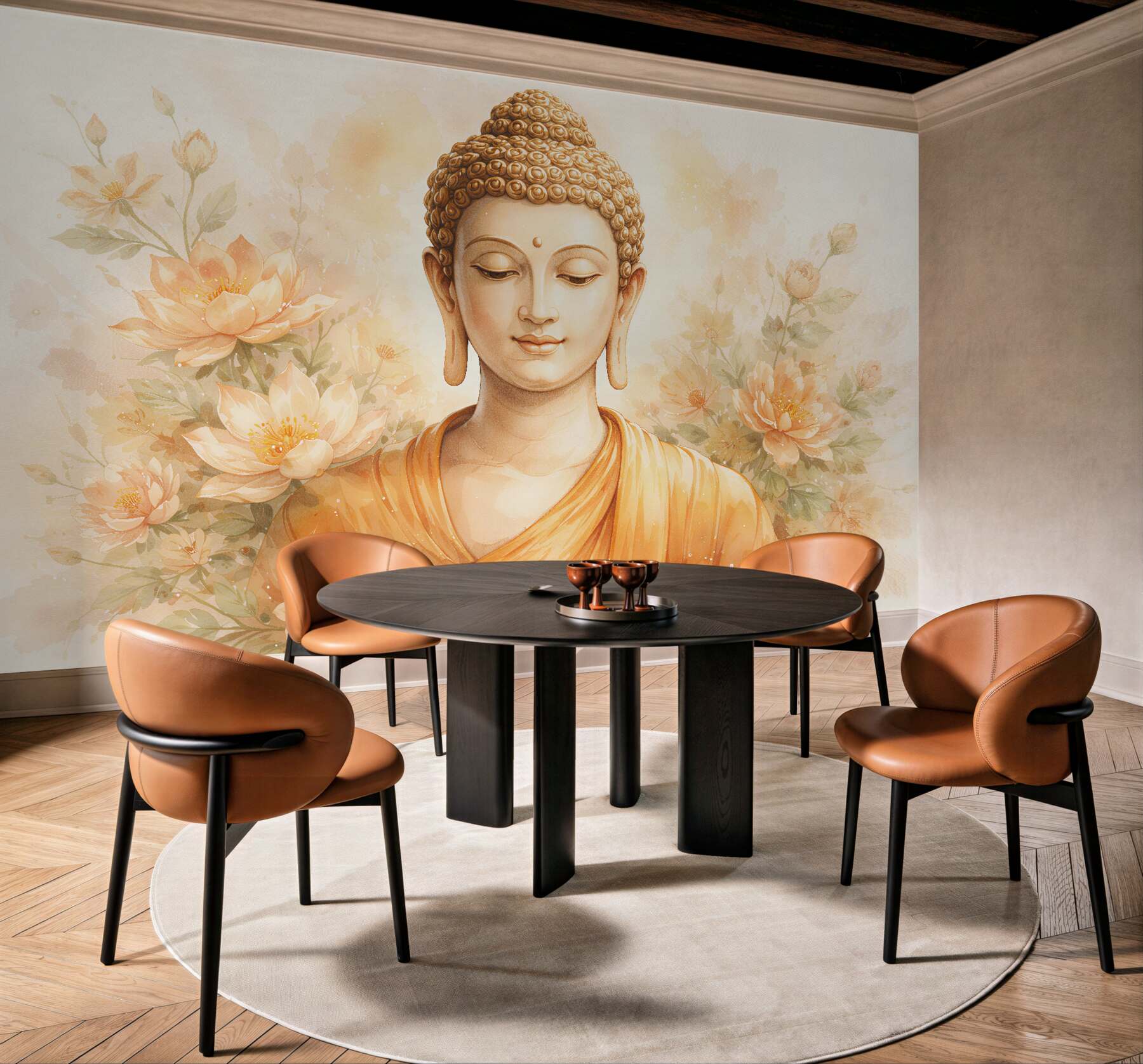 Papier peint bouddha doré dans des fleurs