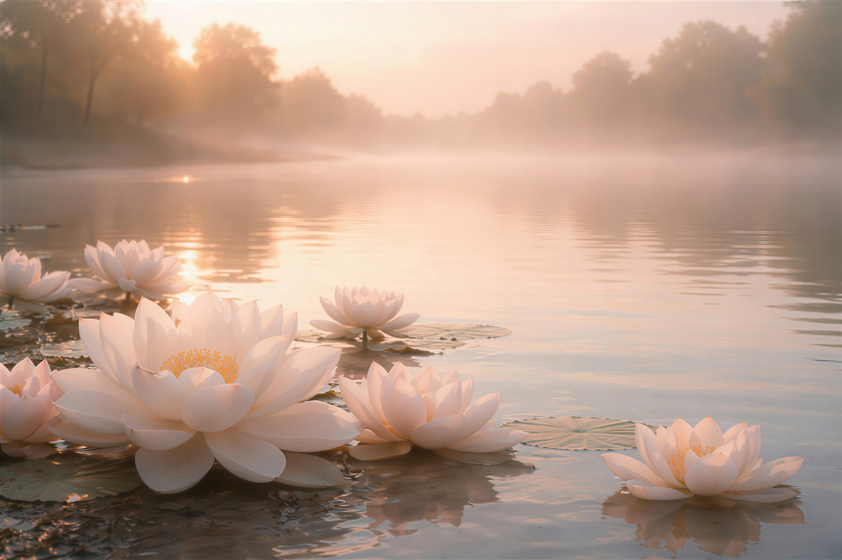 Papier peint lotus au lever du soleil sur le lac