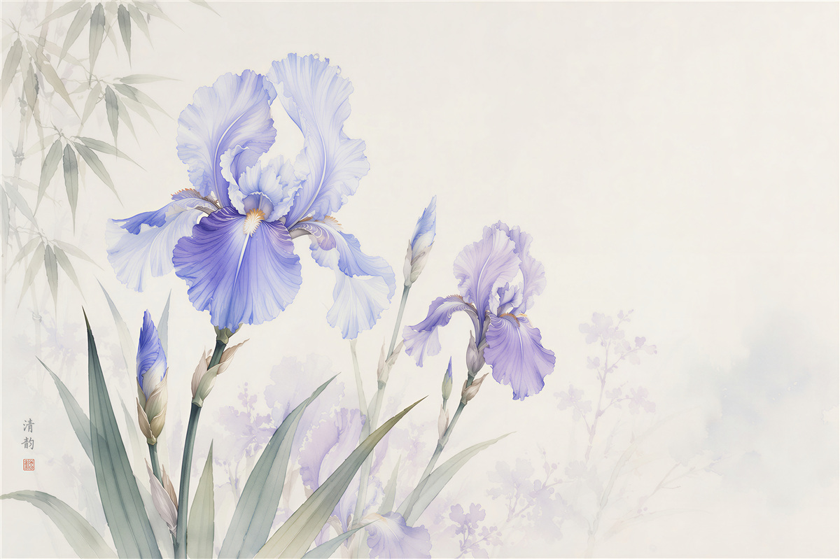 Papier peint iris lilas dans une aquarelle délicate