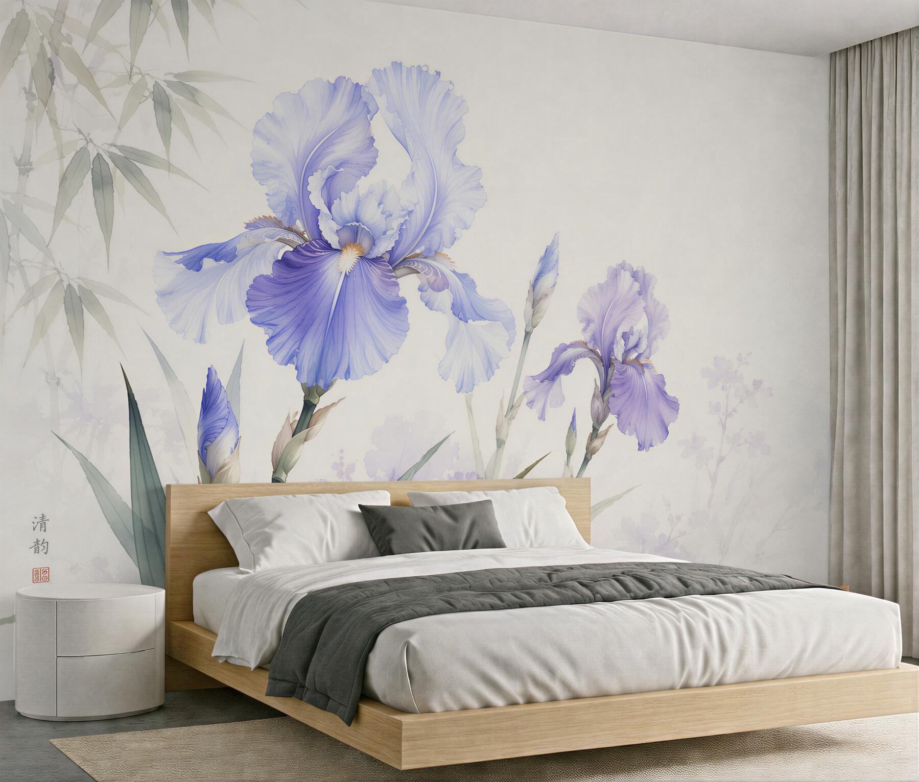 Papier peint iris lilas dans une aquarelle délicate