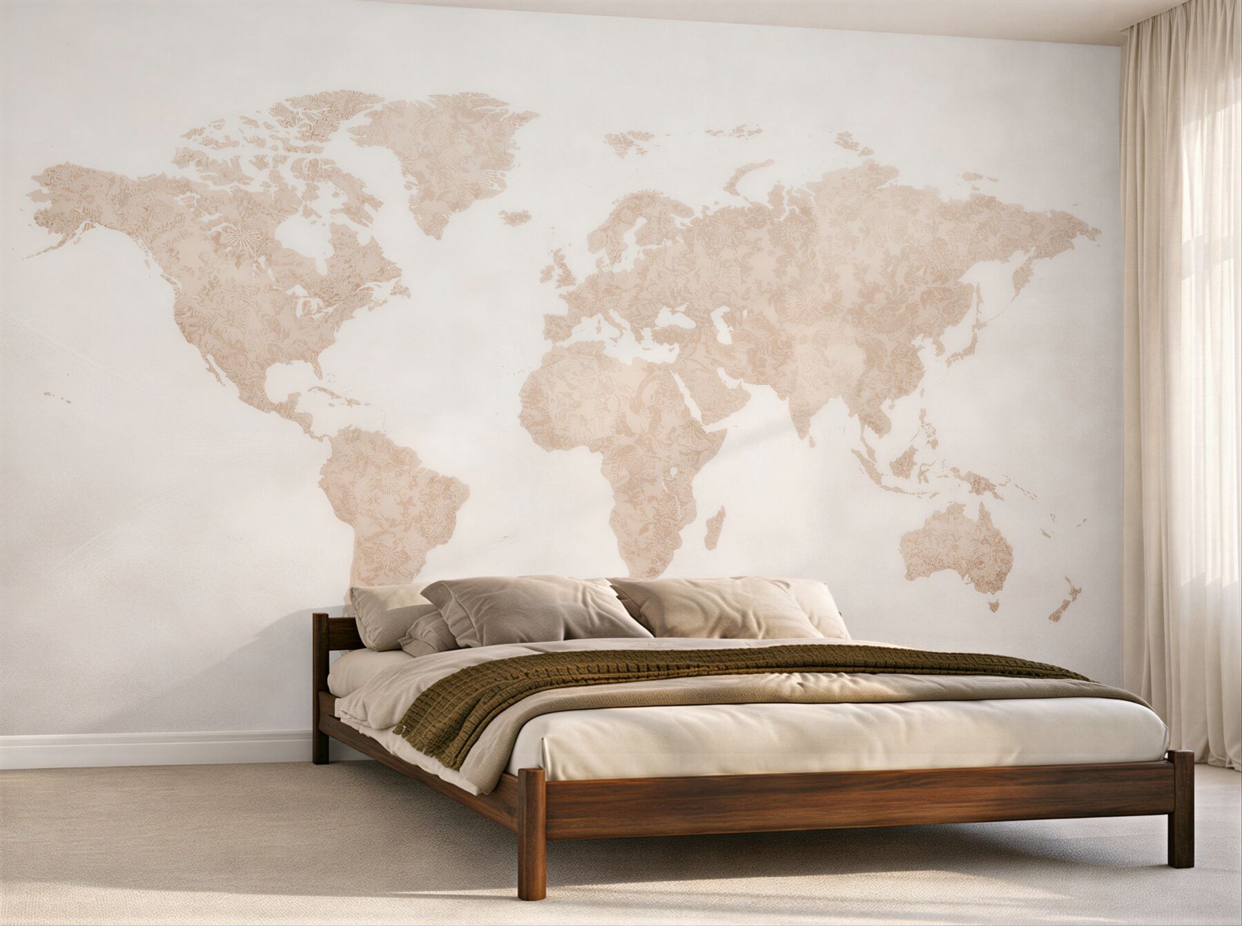 Papier peint carte du monde beige avec ornement
