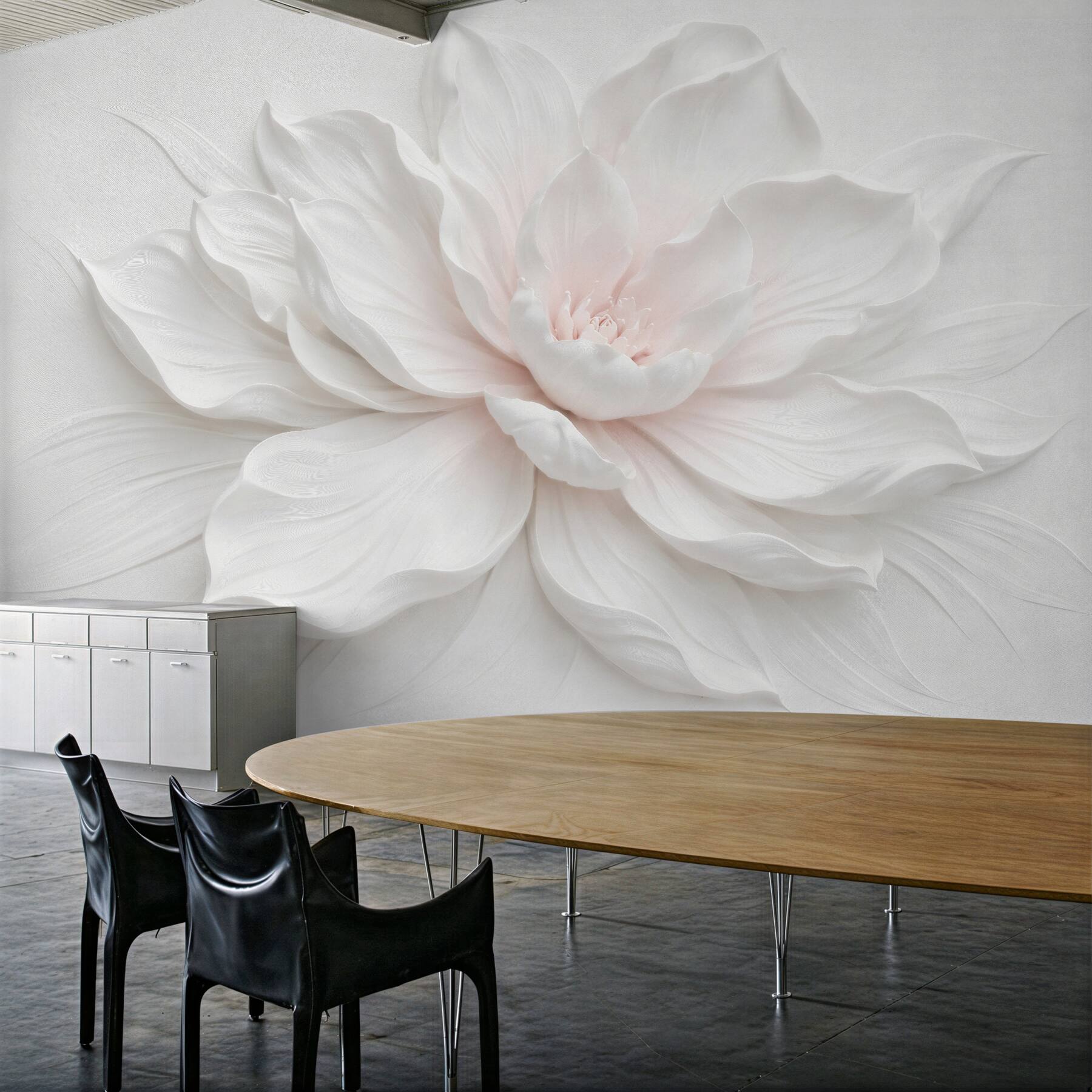Papier peint fleur crème en relief délicat