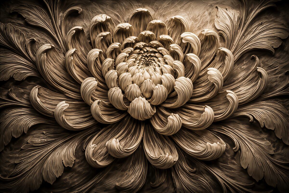 Papier peint fleur sculptée en sépia