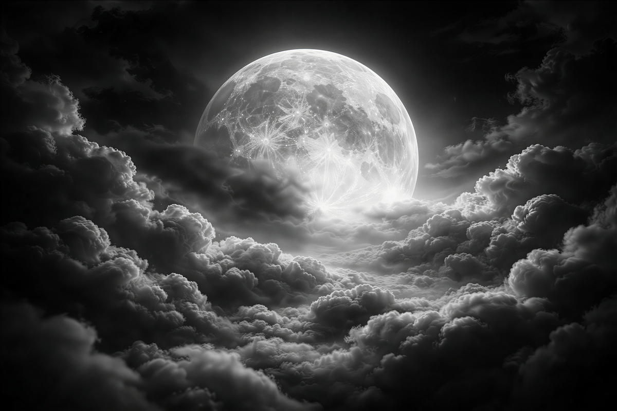 Papier peint lune au-dessus des nuages sombres