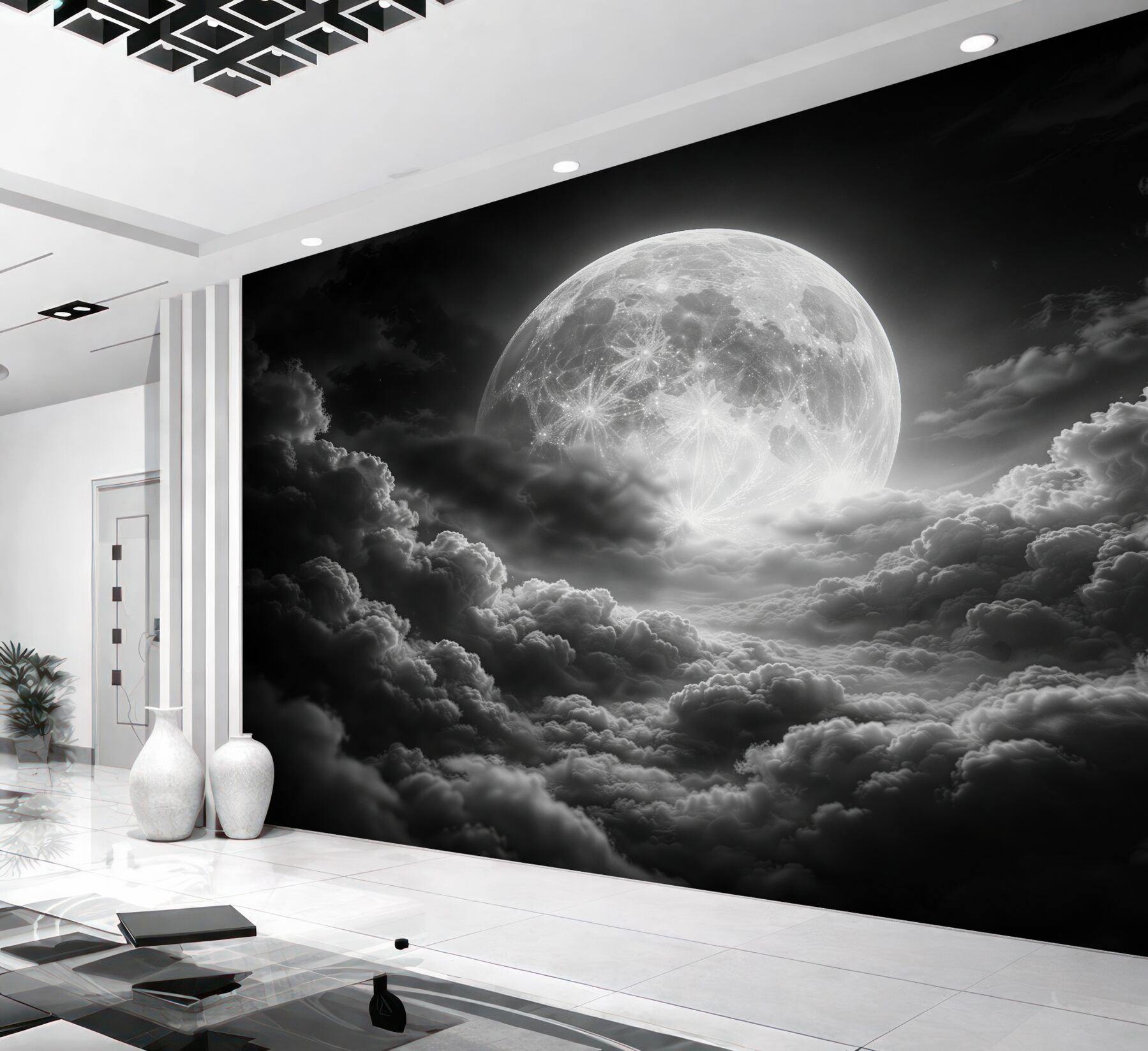 Papier peint lune au-dessus des nuages sombres