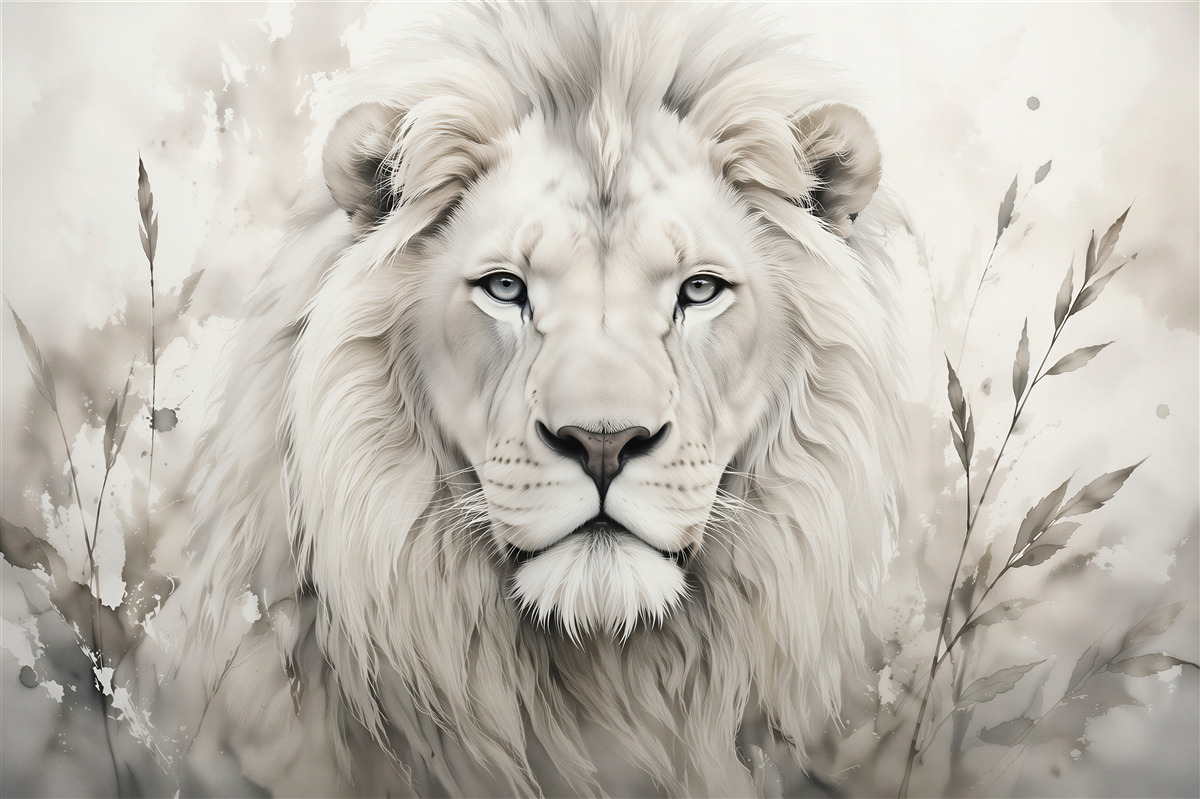 Papier peint lion blanc en aquarelle subtile