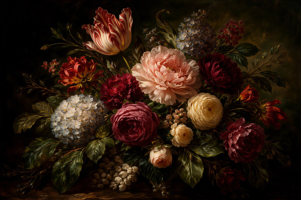 Papier peint bouquet de fleurs baroque