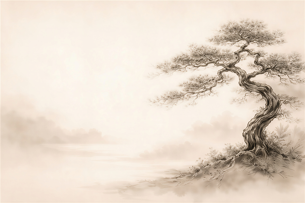 Papier peint arbre solitaire en sépia