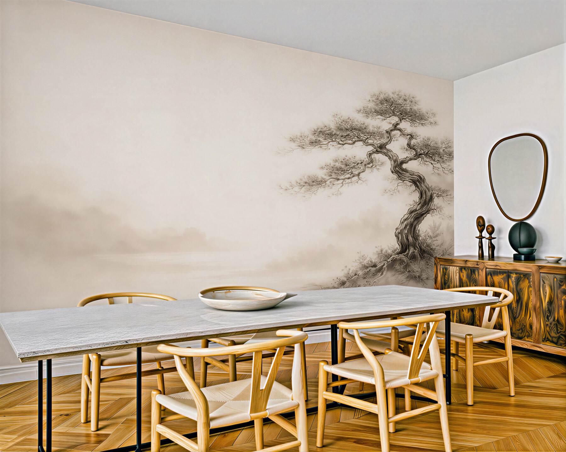 Papier peint arbre solitaire en sépia