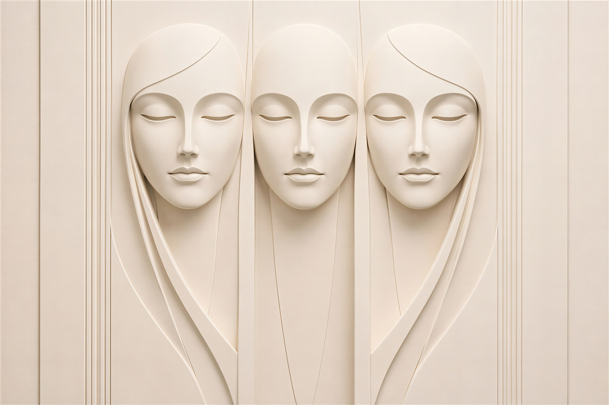 Papier peint trois visages paisibles en relief