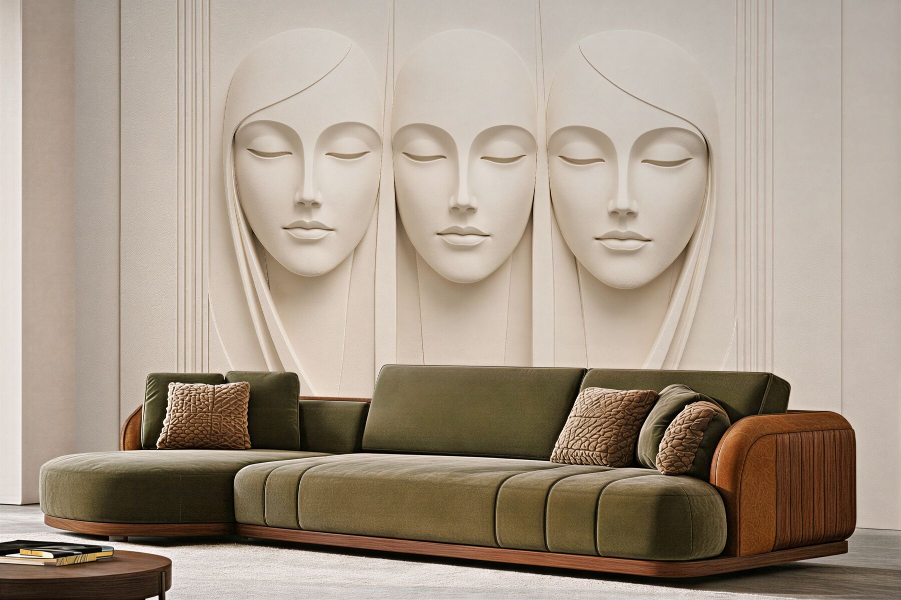 Papier peint trois visages paisibles en relief