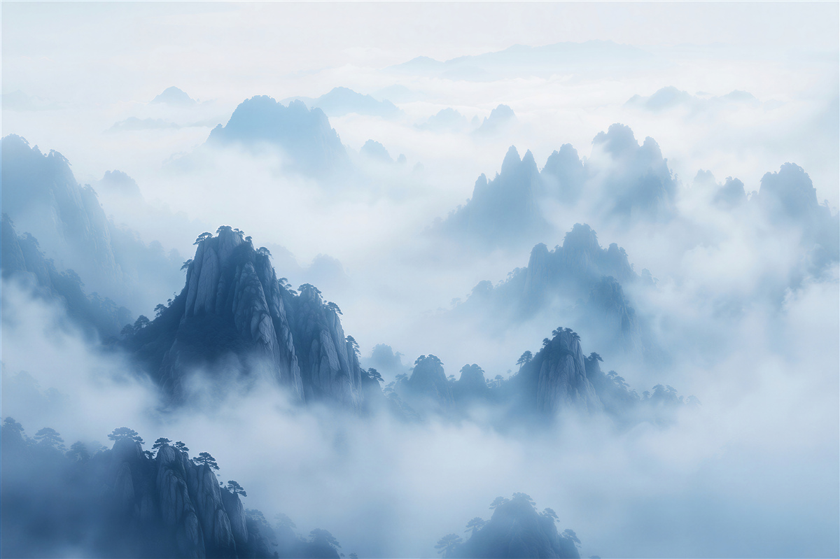 Papier peint montagnes bleues dans la brume marine