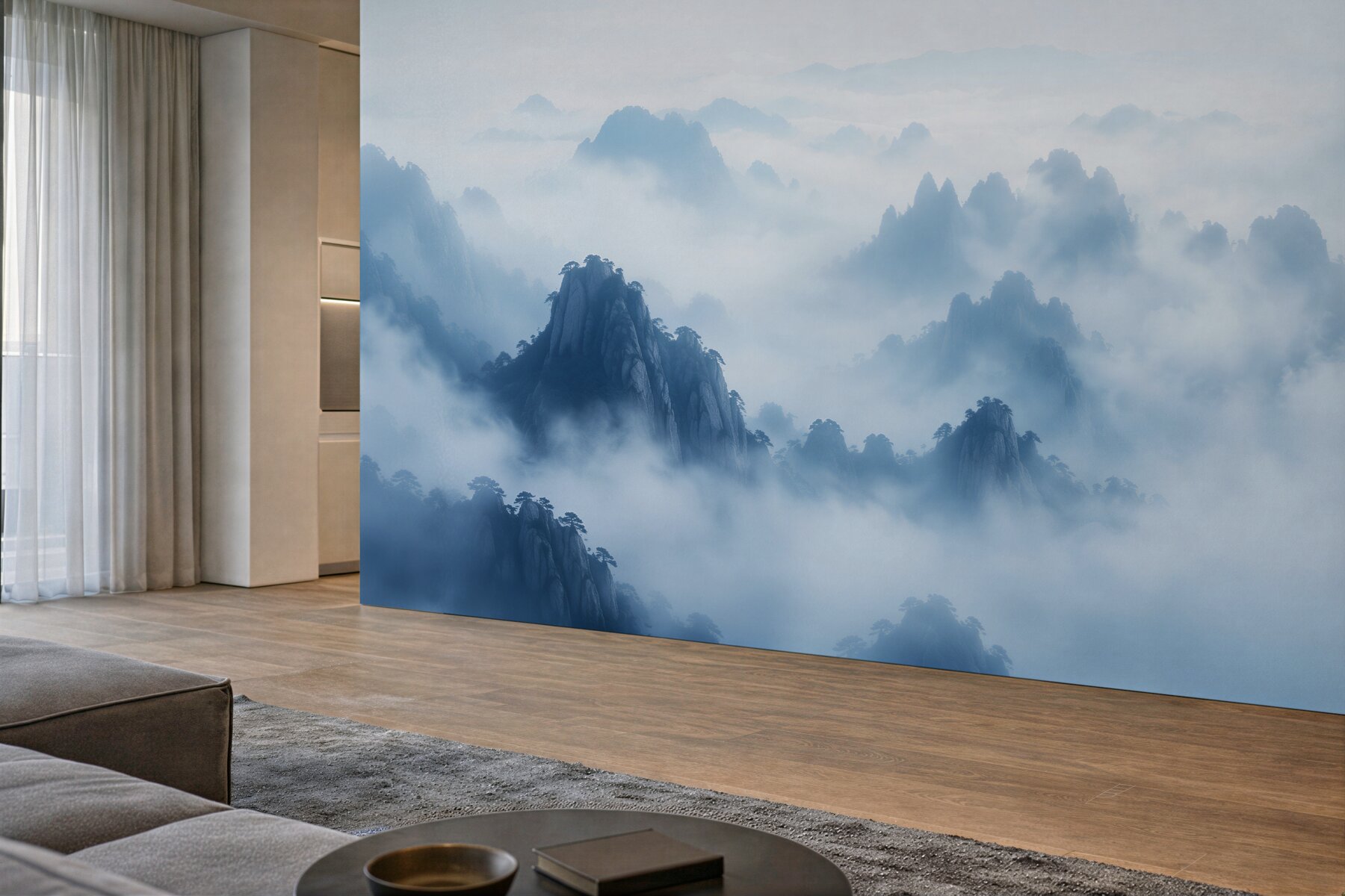 Papier peint montagnes bleues dans la brume marine