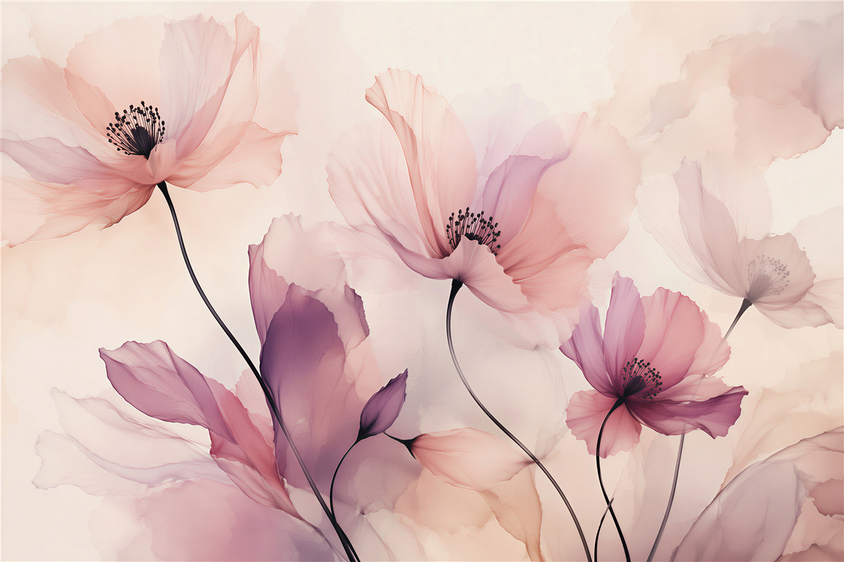 Papier peint coquelicots en poudre dans la légèreté aquarelle