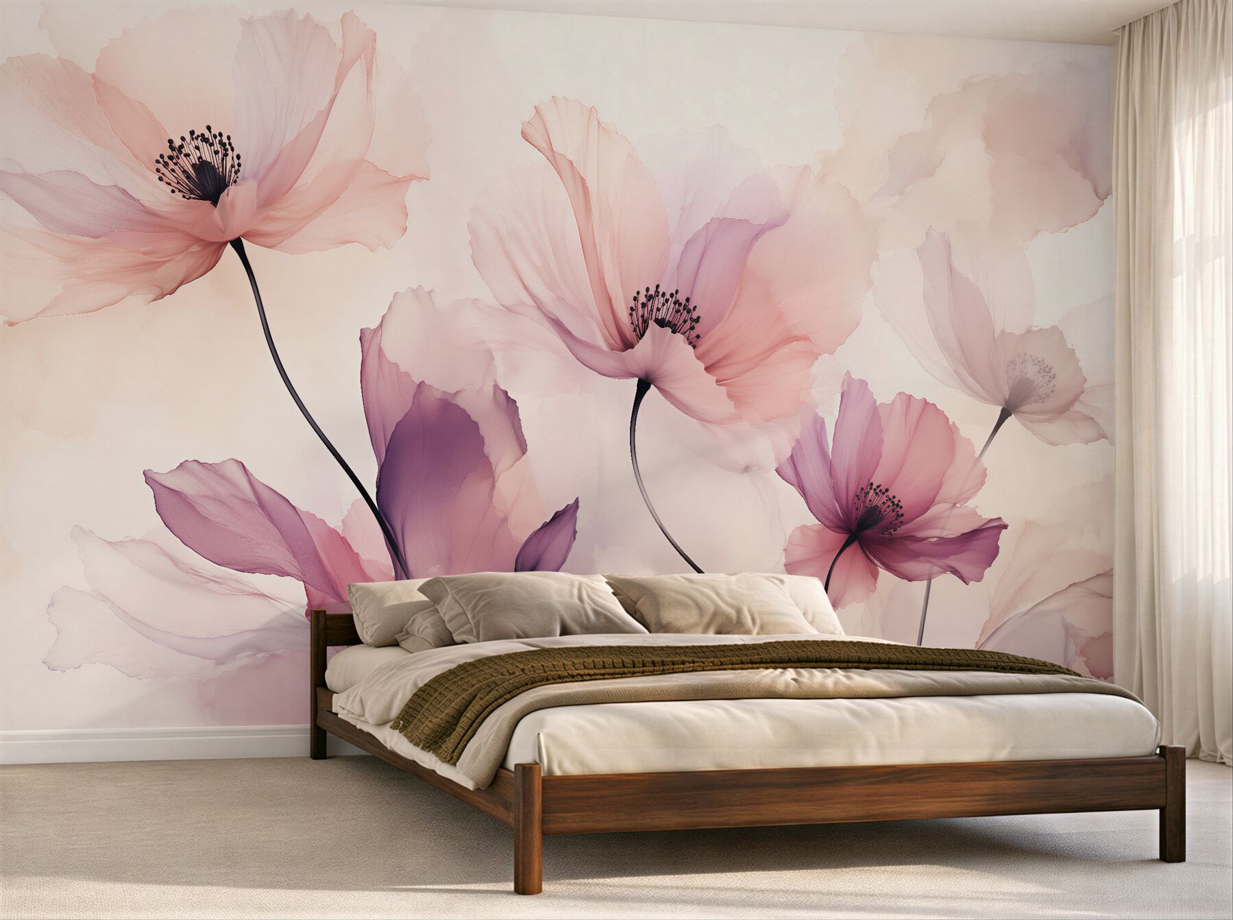 Papier peint coquelicots en poudre dans la légèreté aquarelle