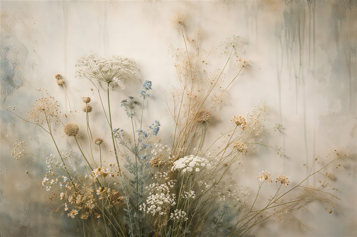 Papier peint fleurs des champs dans une composition subtile