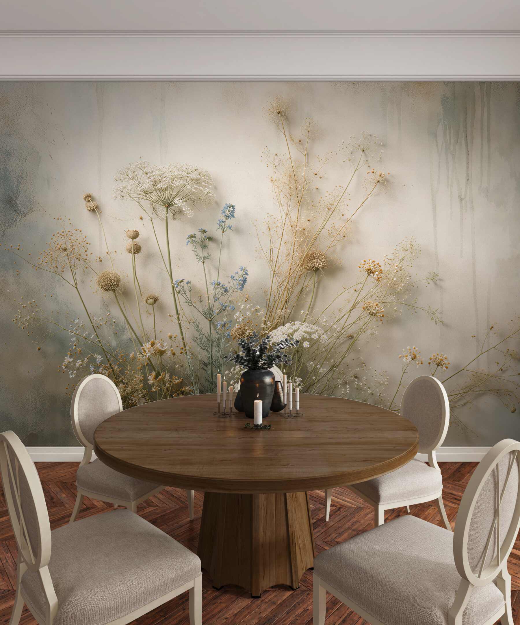 Papier peint fleurs des champs dans une composition subtile