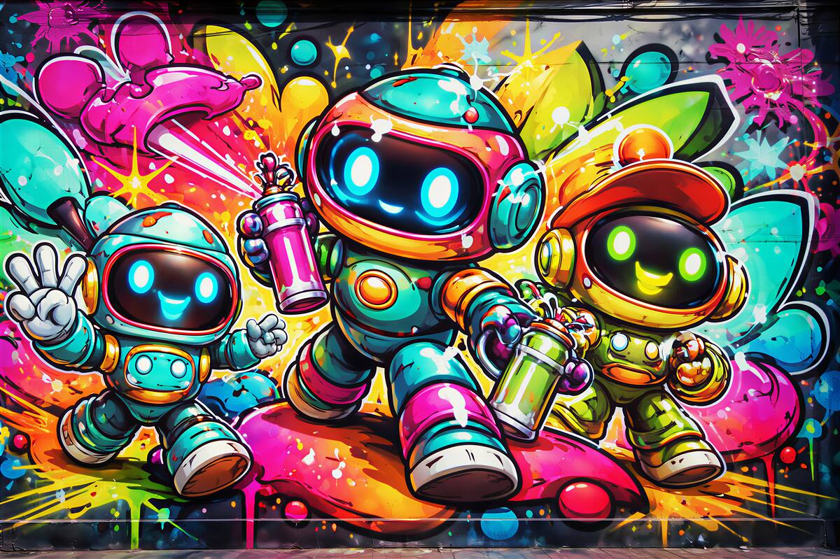 Papier peint robots colorés street art