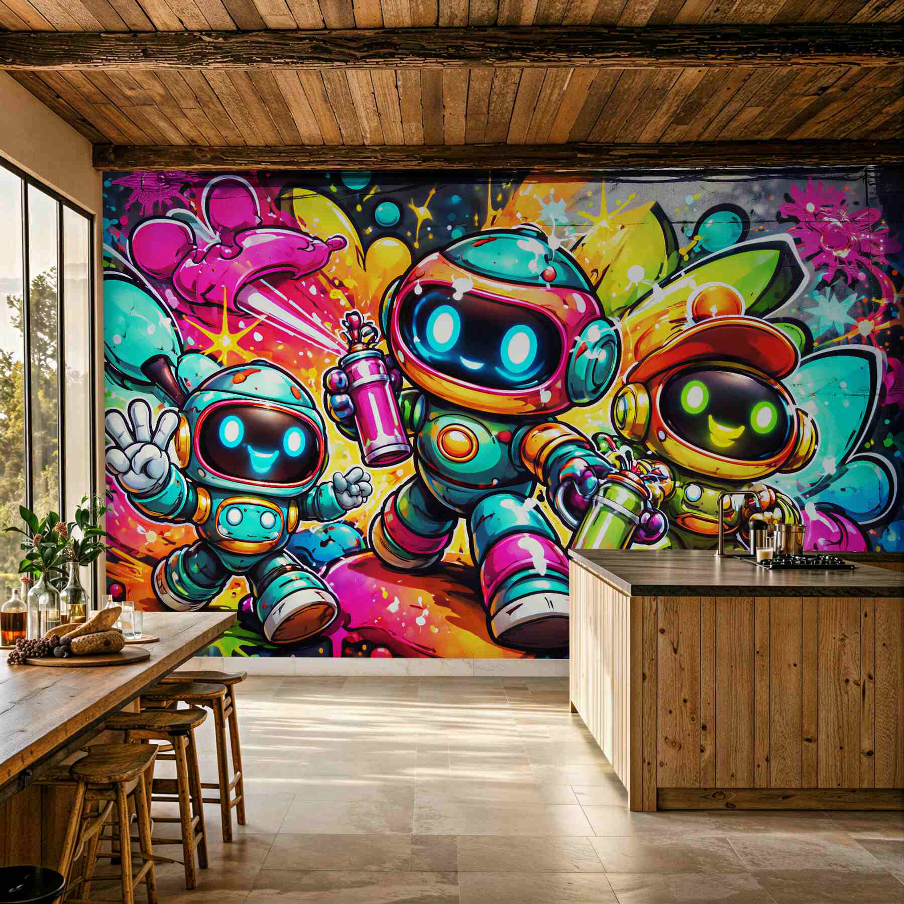 Papier peint robots colorés street art
