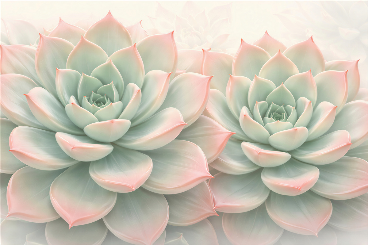Papier peint succulentes pastel dans une douce lueur