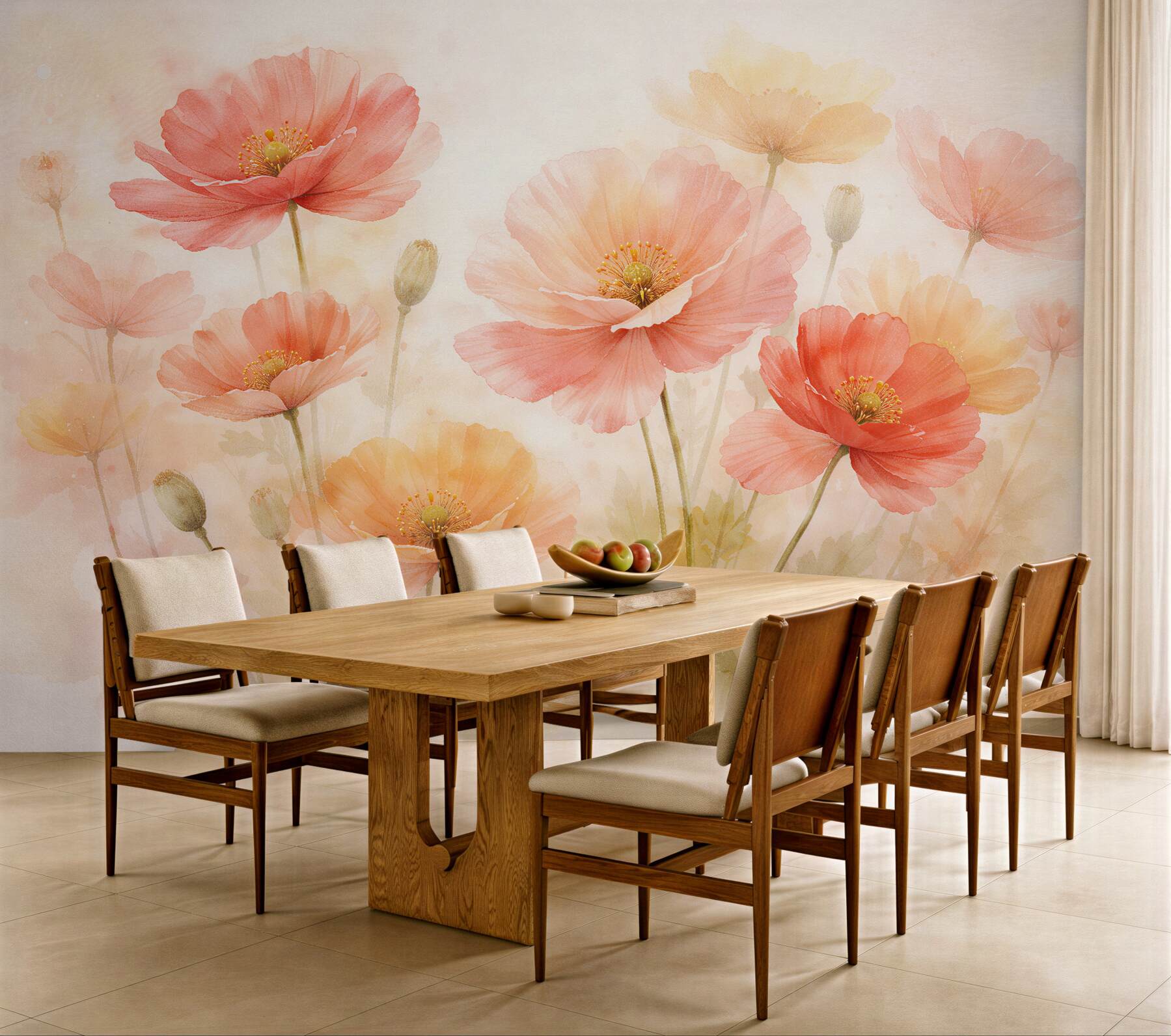 Papier peint coquelicots pastel à l'aube