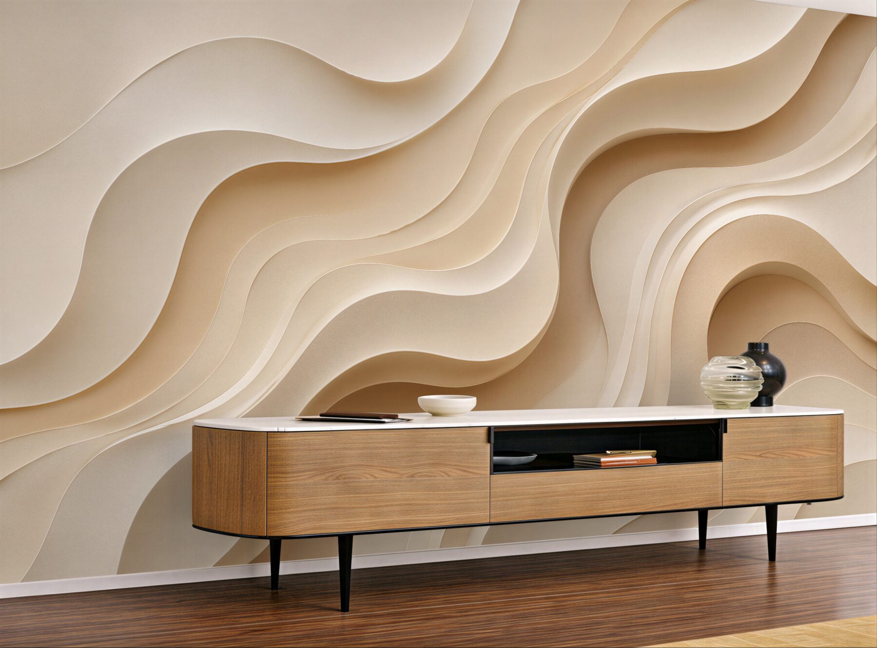 Papier peint vagues crémeuses d'abstraction 3D
