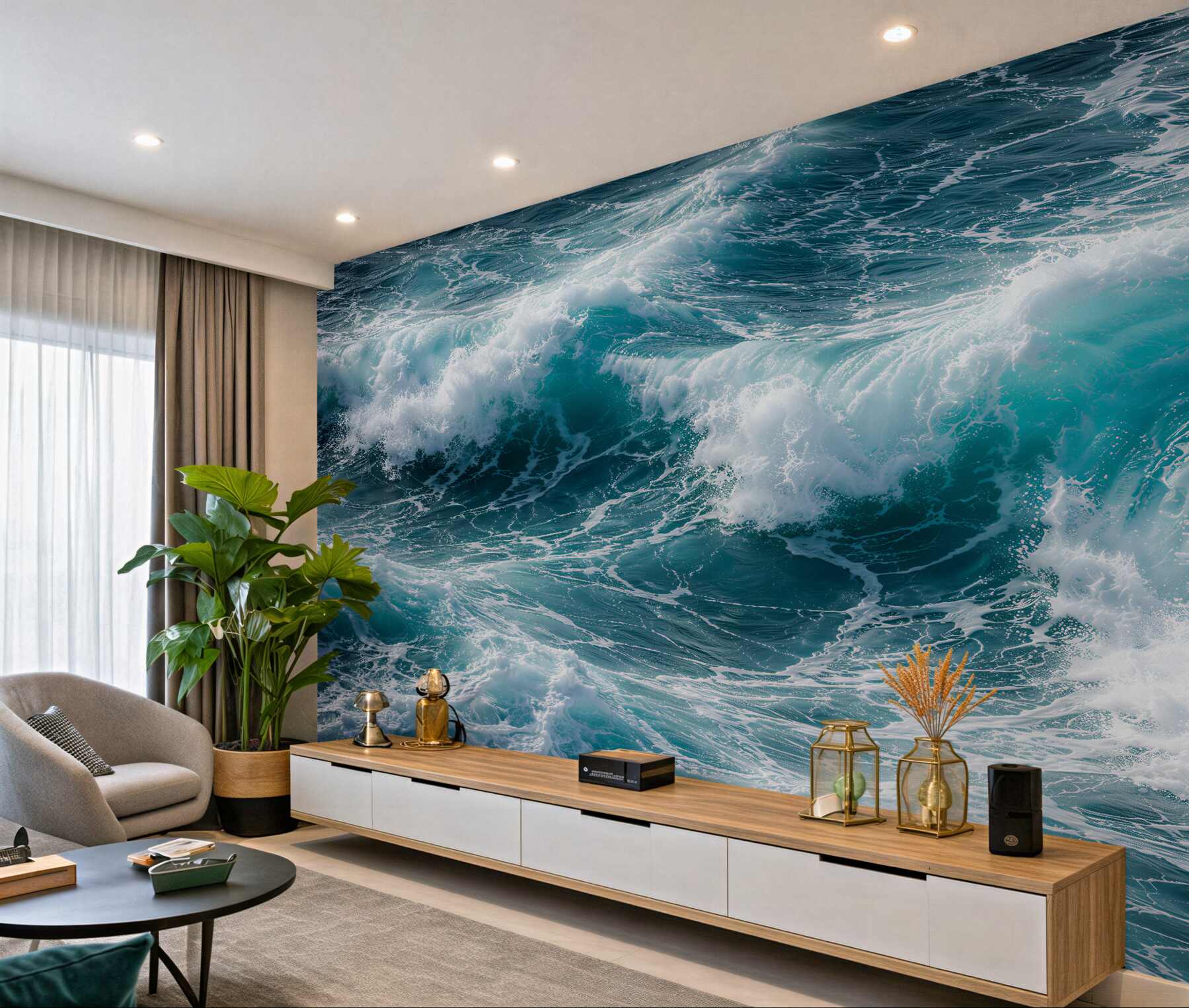 Papier peint vagues marines turquoise