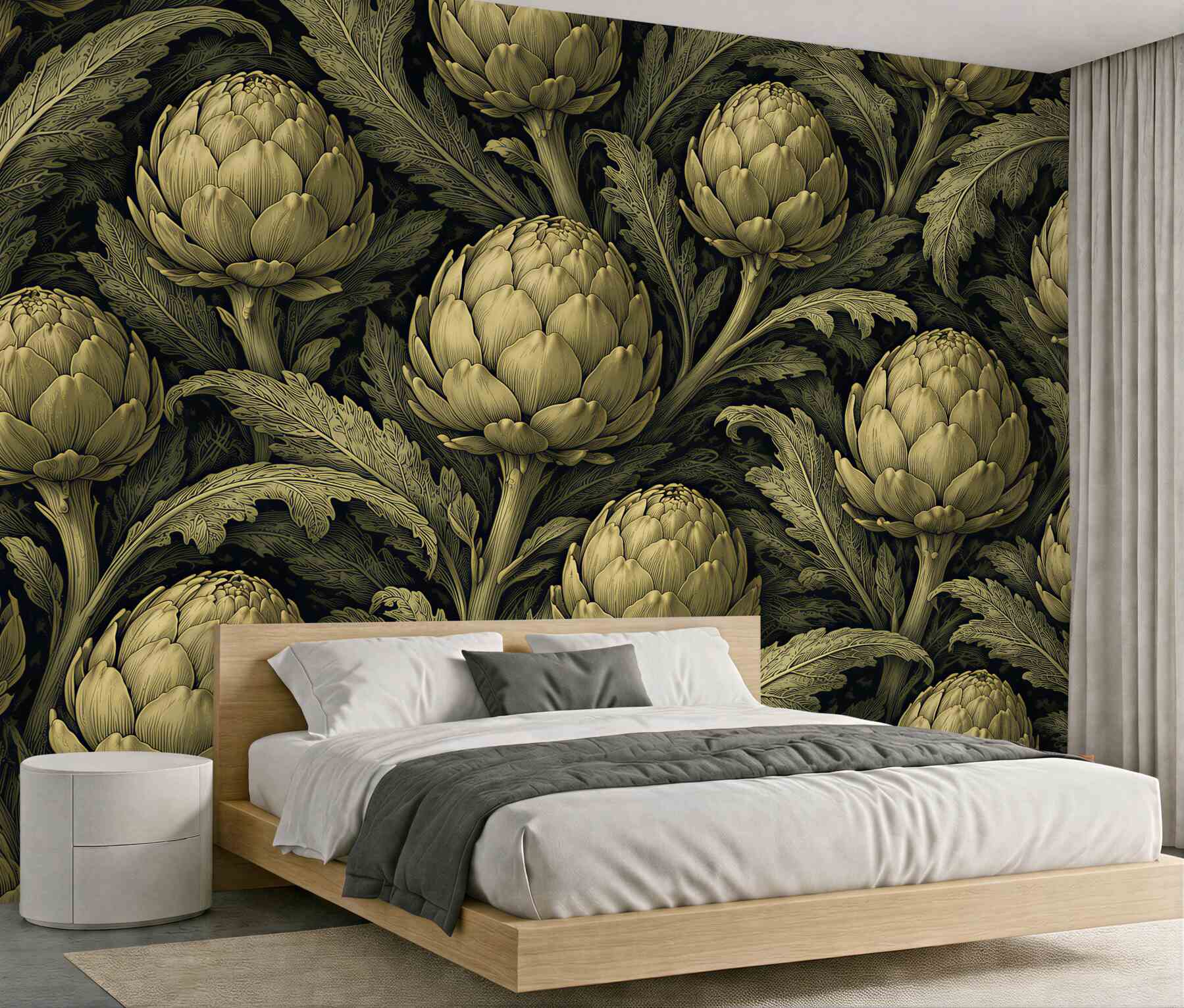 Papier peint artichauts artistiques sur fond sombre