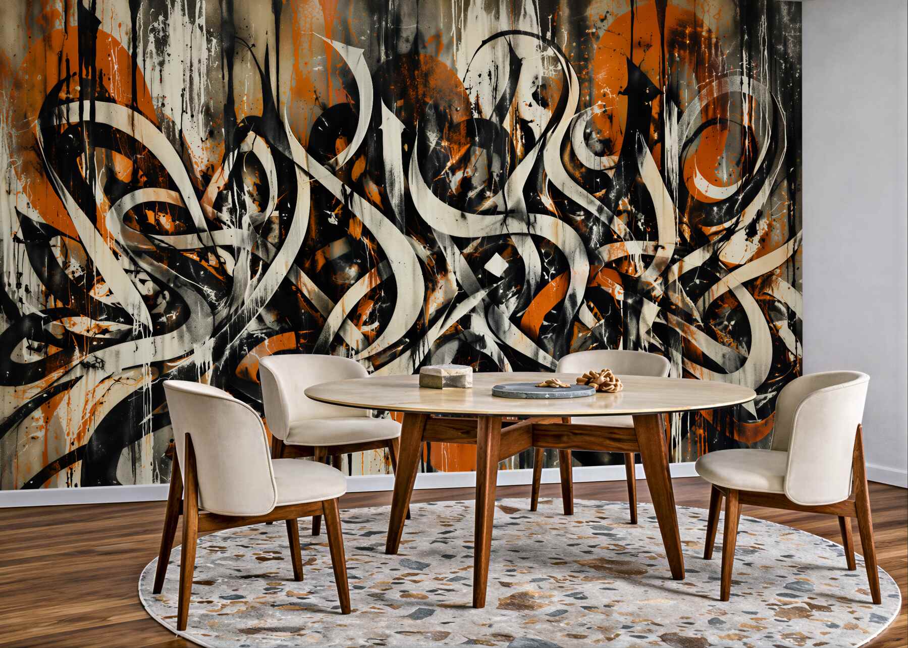 Papier peint graffiti abstrait en orange