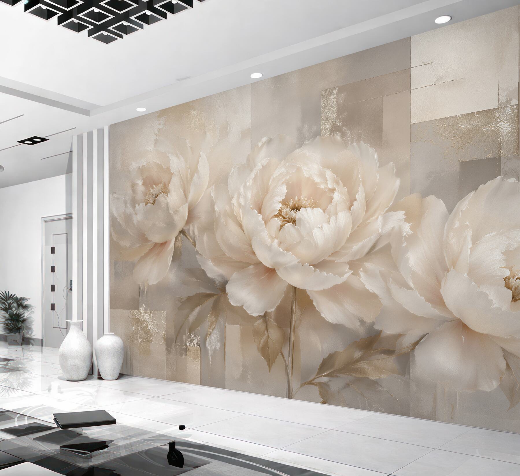 Papier peint pivoines crémeuses dans un éclat élégant