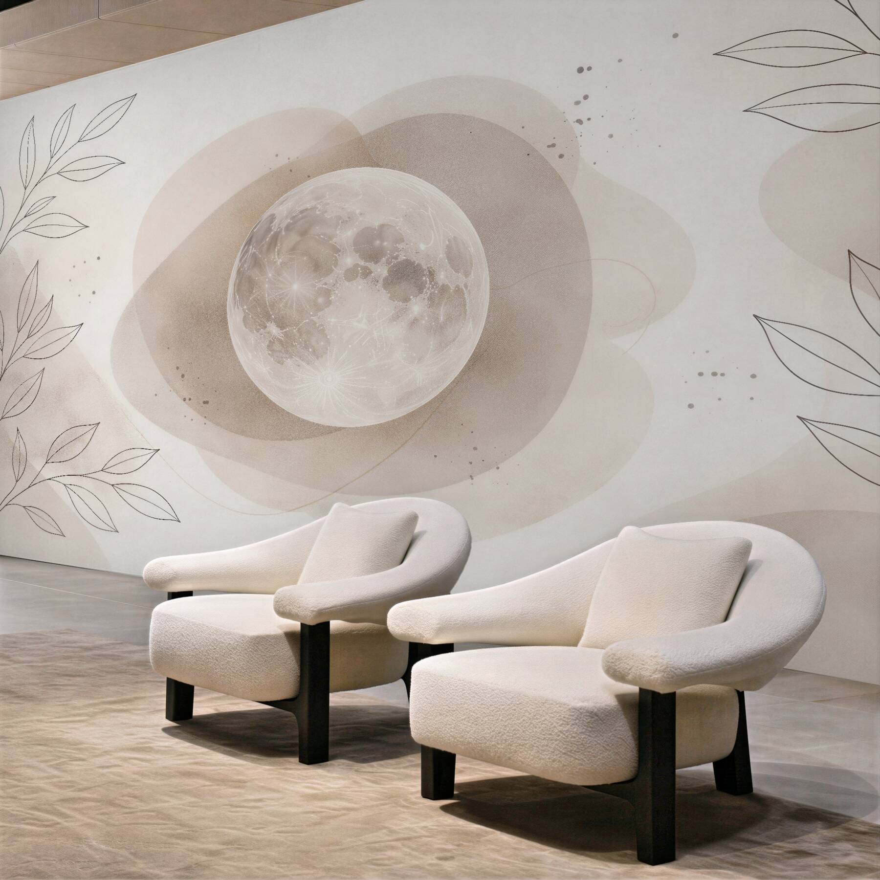 Papier peint lune subtile dans une abstraction beige
