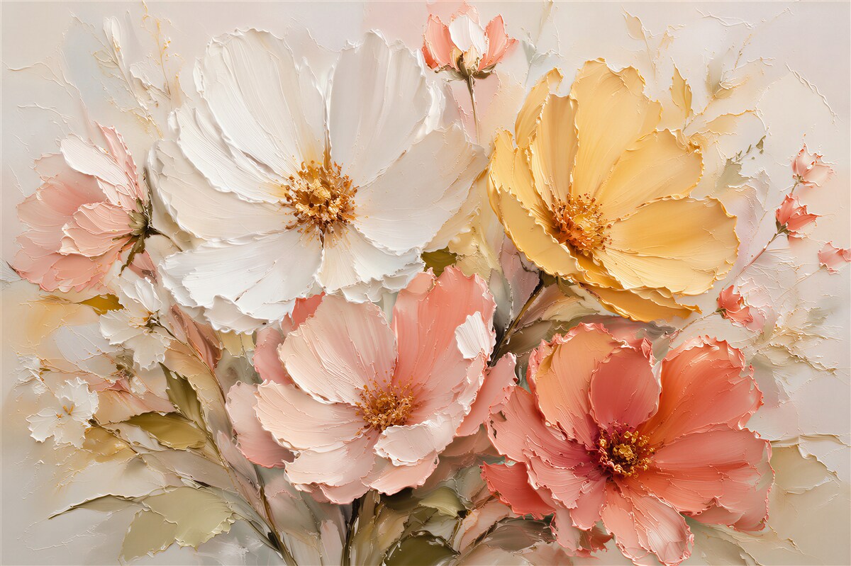 Papier peint fleurs pastel en or