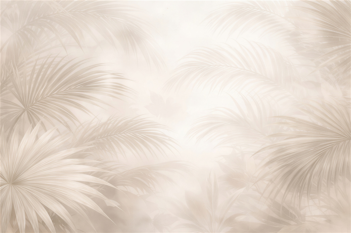 Papier peint délicates feuilles de palmier en beige