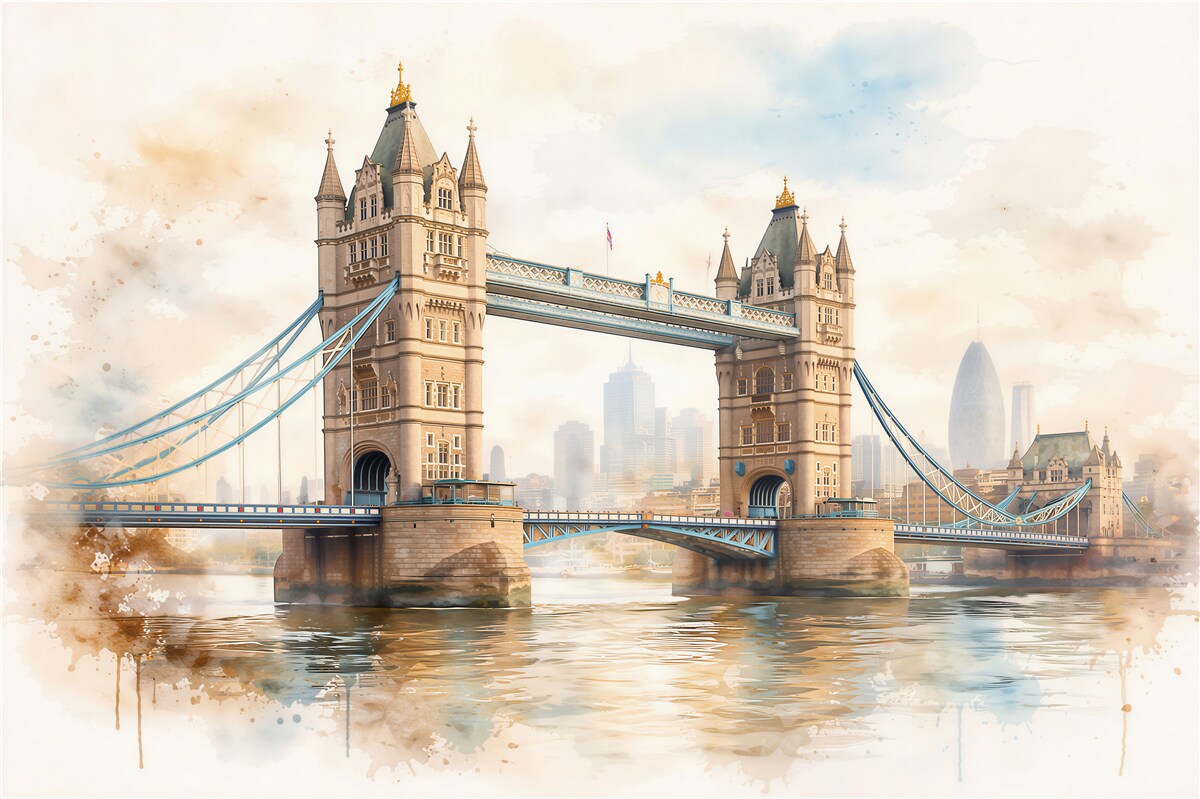 Papier peint tower bridge dans une brume aquarelle