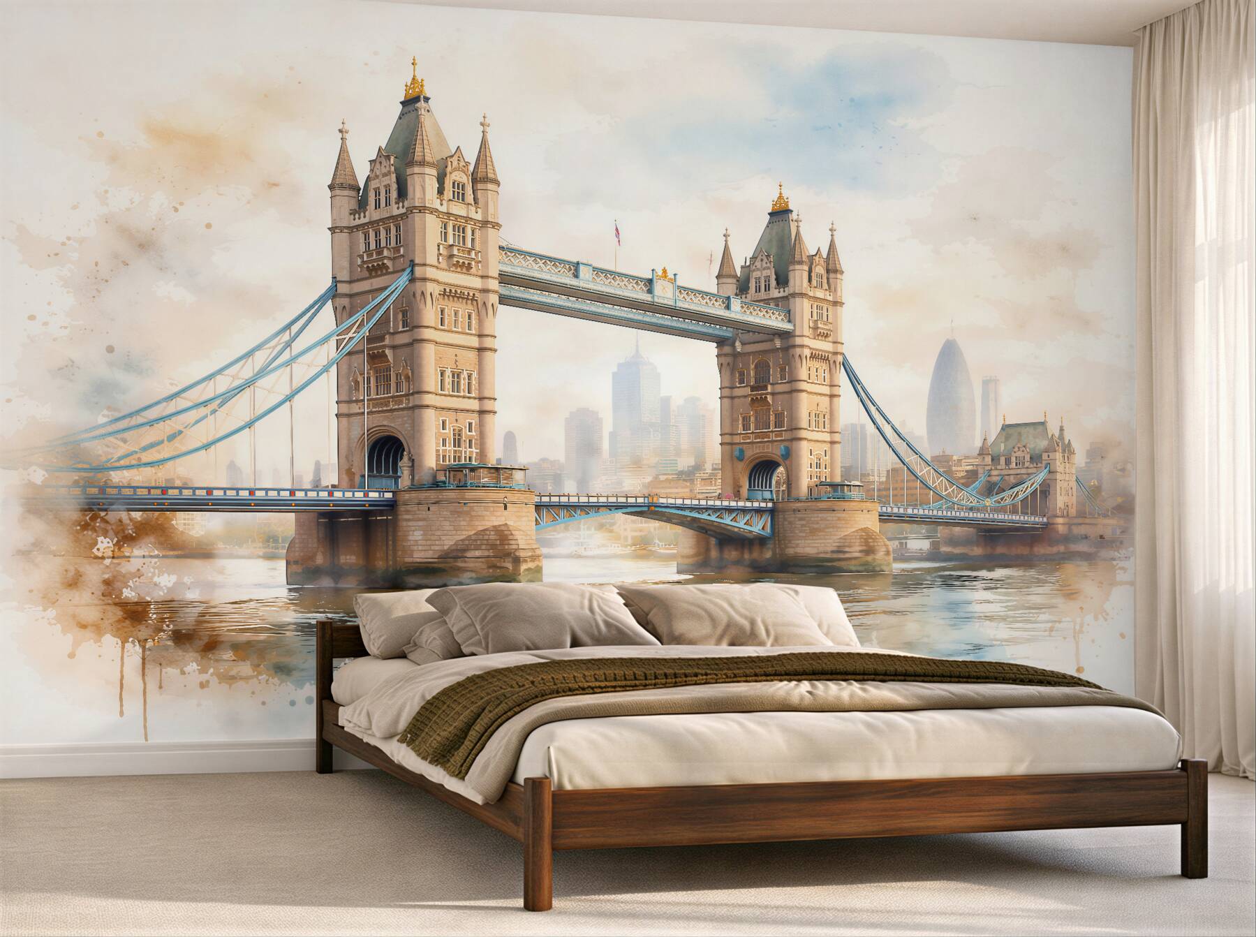 Papier peint tower bridge dans une brume aquarelle