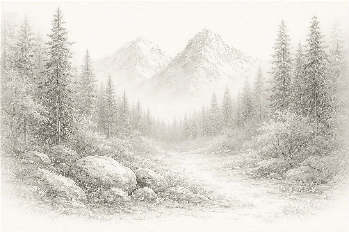 Papier peint vallée brumeuse d'une forêt de montagne