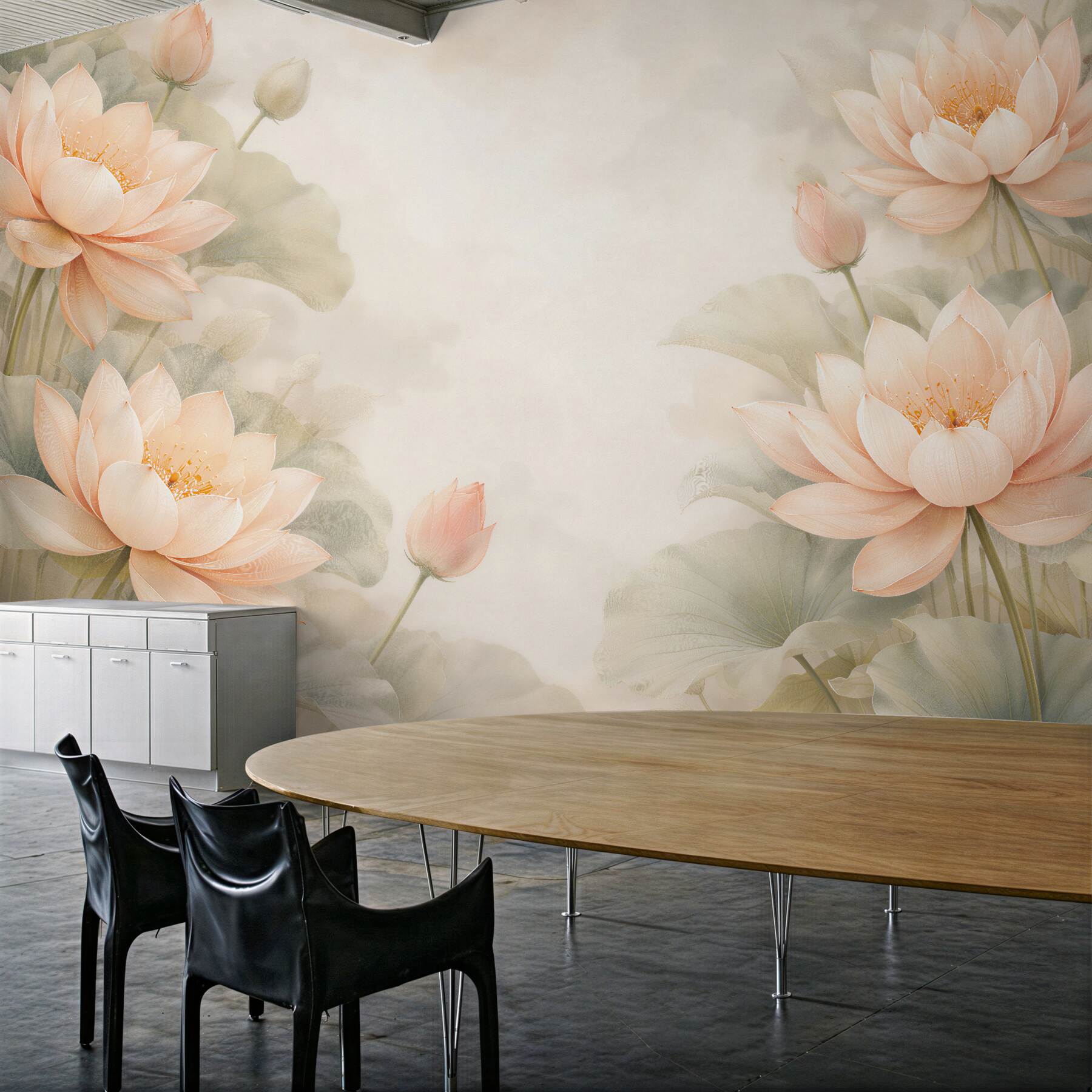 Papier peint lotus subtils dans une lueur crème
