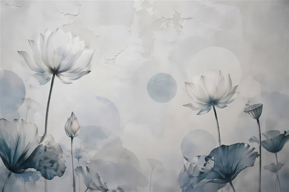 Papier peint lotus éthérés dans une brume bleue