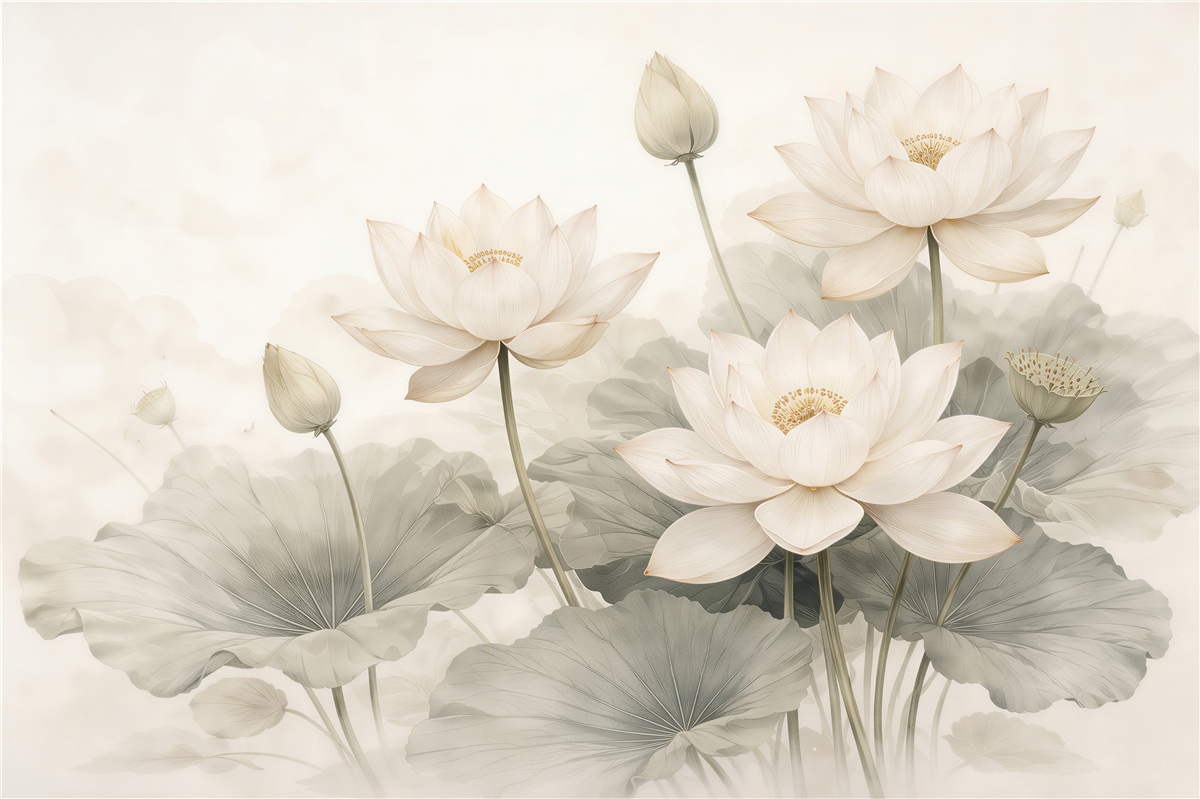 Papier peint lotus crème dans une élégance subtile