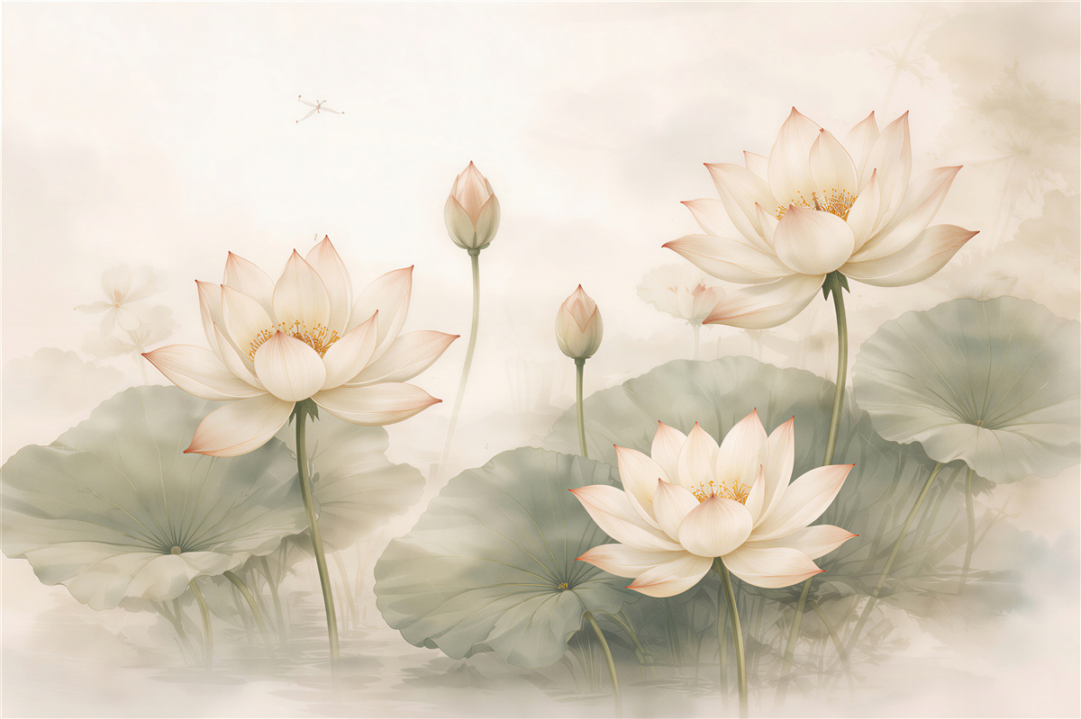 Papier peint lotus subtils dans la brume