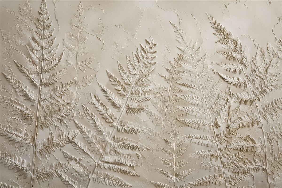 Papier peint fougères en relief beige