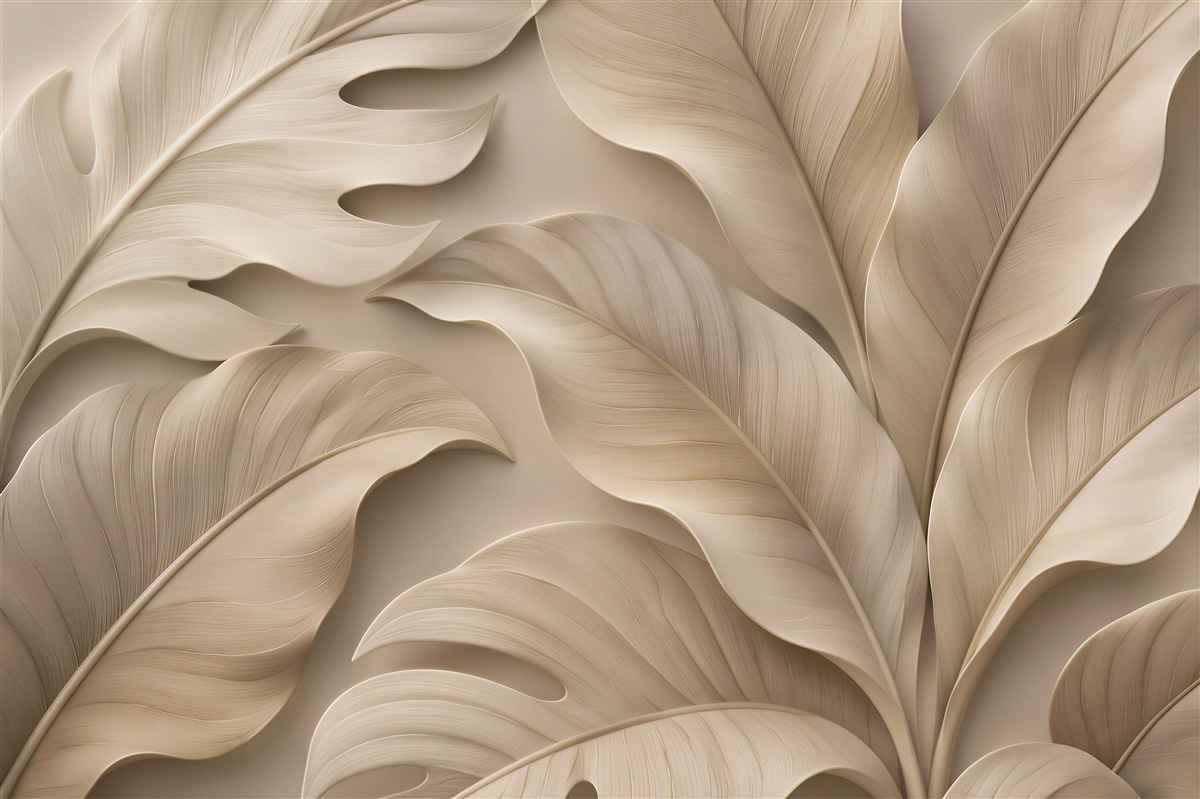 Papier peint feuilles beiges en relief élégant