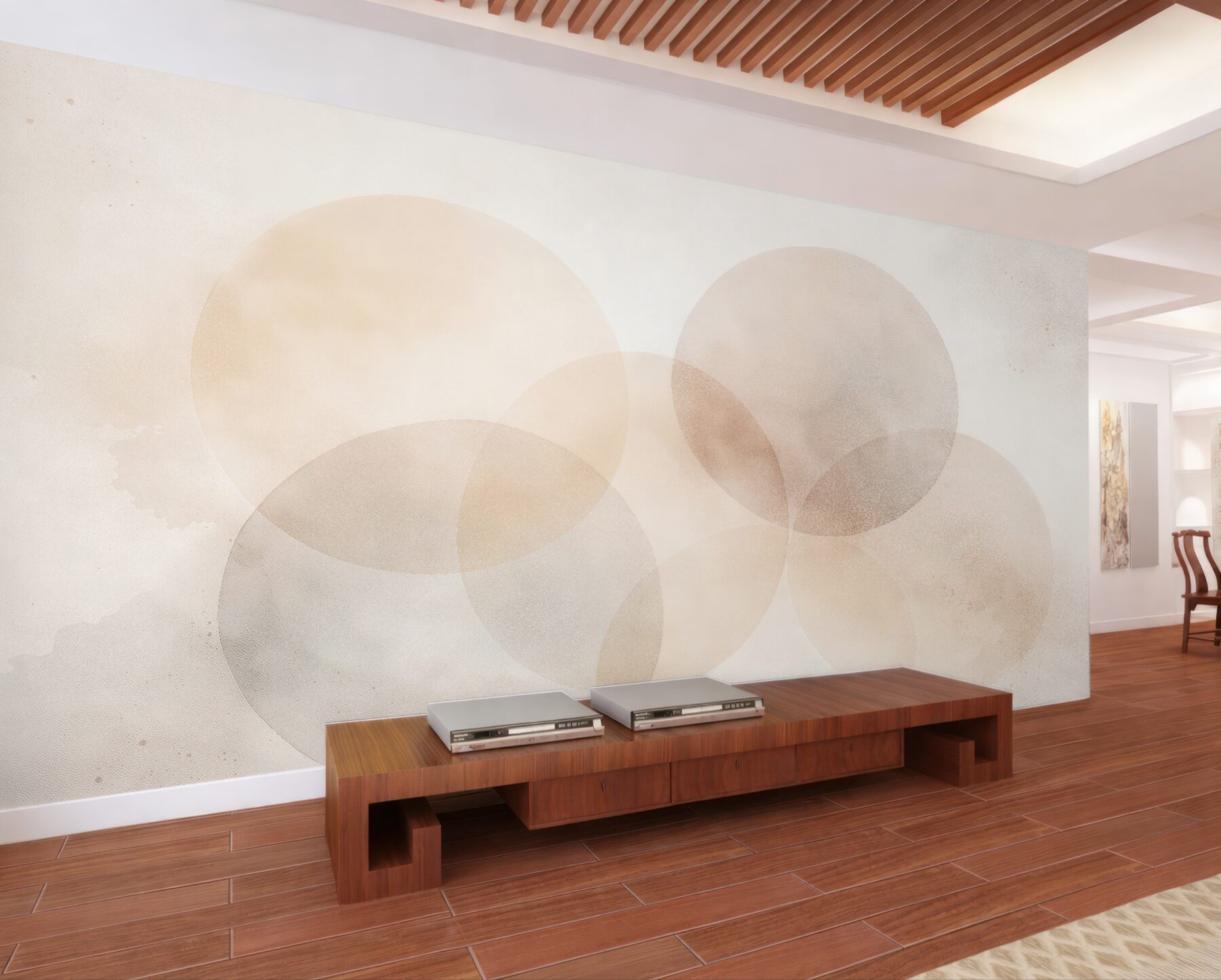 Papier peint cercles beiges subtils