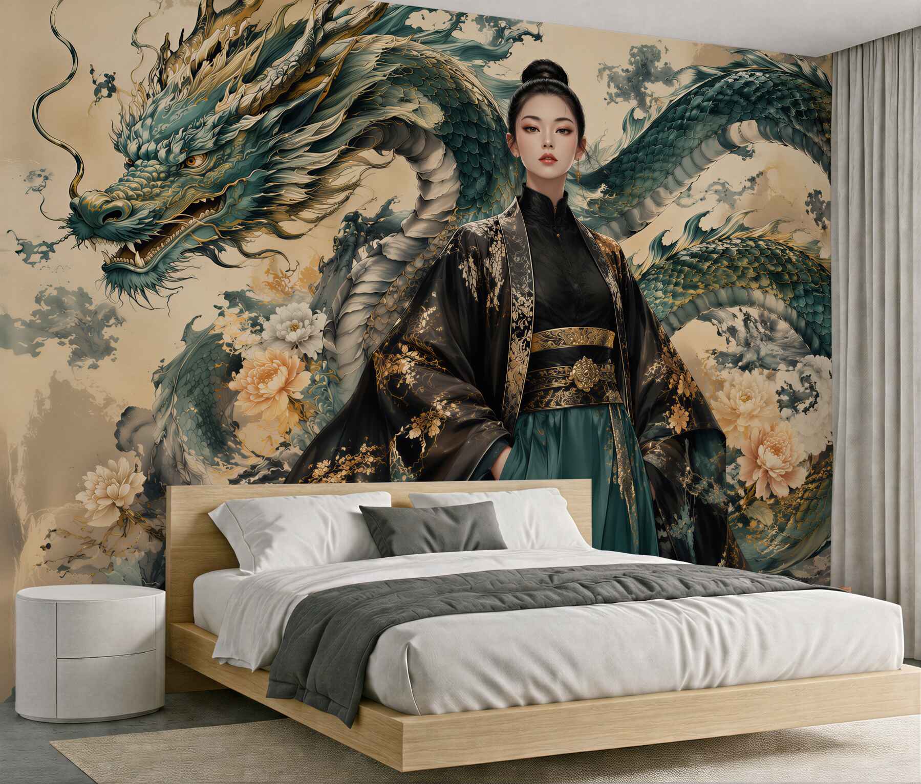 Papier peint élégance draconique dans un style oriental