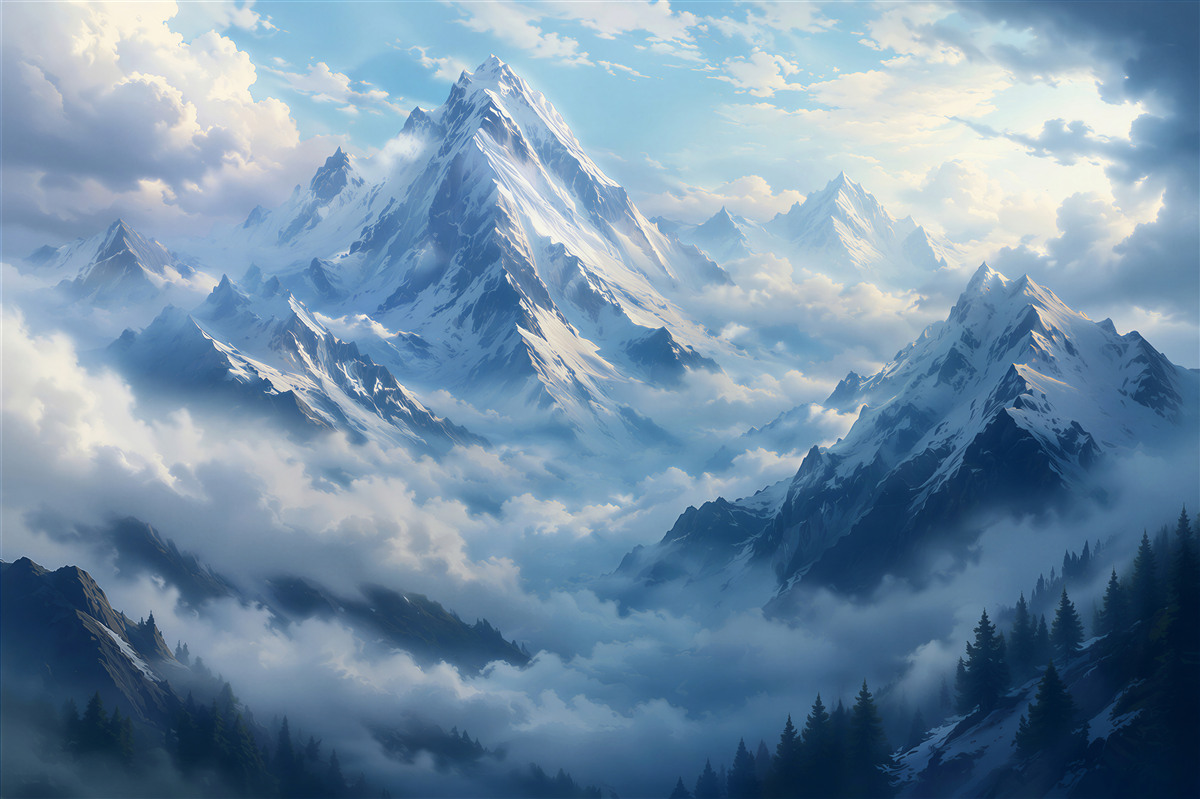 Papier peint sommets mystiques dans les nuages